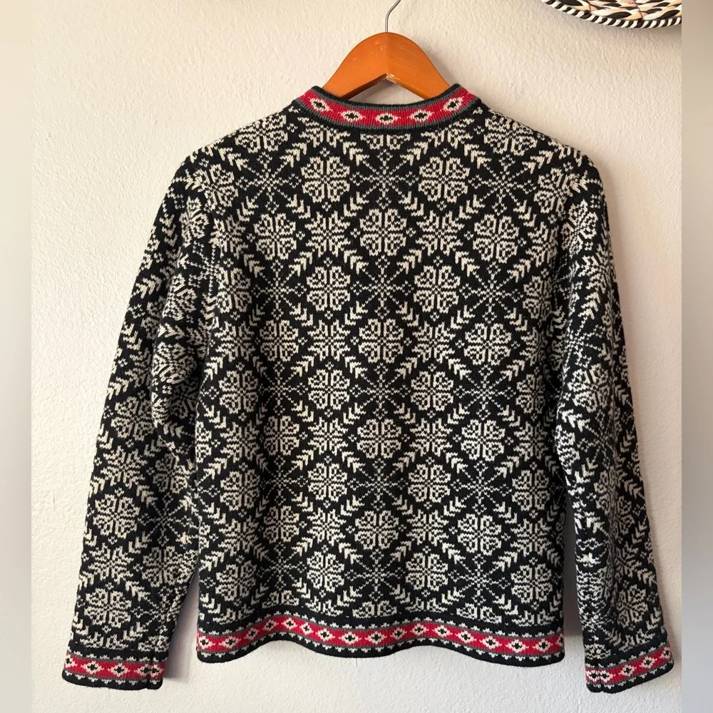 LL Bean Vintage 100% Merino Lambswool Nordic Print Cardigan Sweater Women Small
